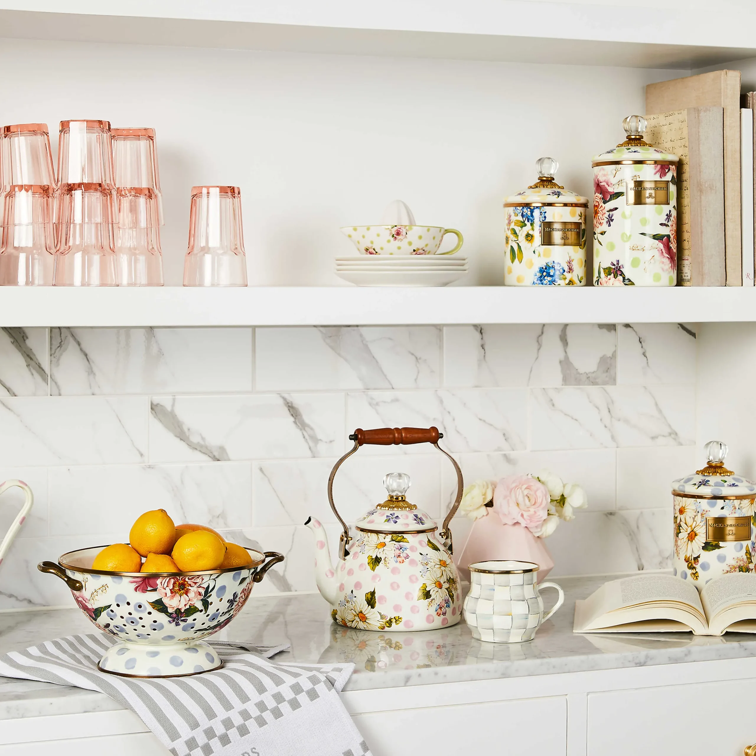 MacKenzie-Childs Wildflowers Enamel 2 Qt Tea Kettle - Pink* Tea Kettles