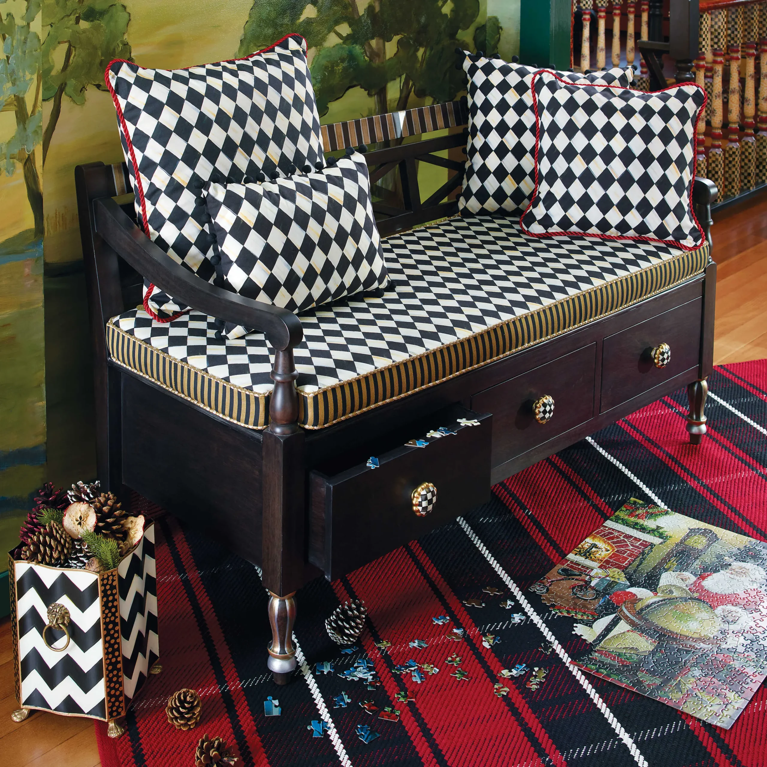 MacKenzie-Childs Zig Zag Waste Bin* Room Accents